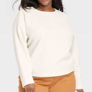 A New Day Cream Long Sleeve Boat Neck Ottoman Top Size Large